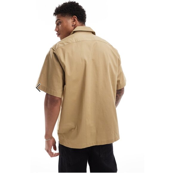Selected Homme, Boxy Oversized Camp Collar Shirt With Pockets In Beige, Size XS - Picture 3 of 4